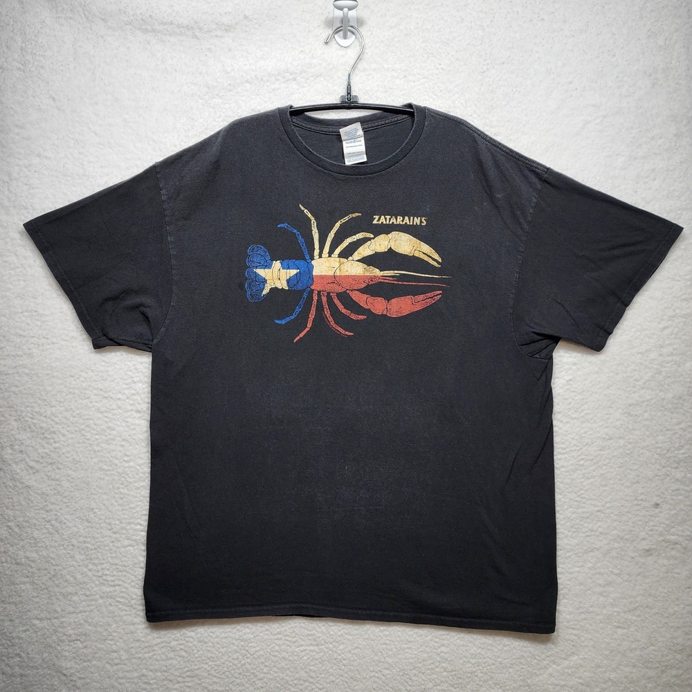 Zatarains Texas Flag Crawfish T-Shirt Mens 2XL Black Delta Pro Weight Cotton Tee